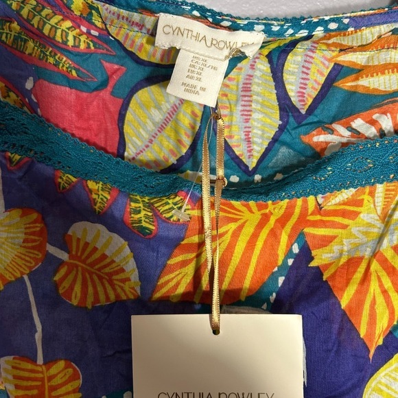 Cynthia Rowley Floral Tank Top Sleeveless Blouse Teal Orange XL - Picture 4 of 6